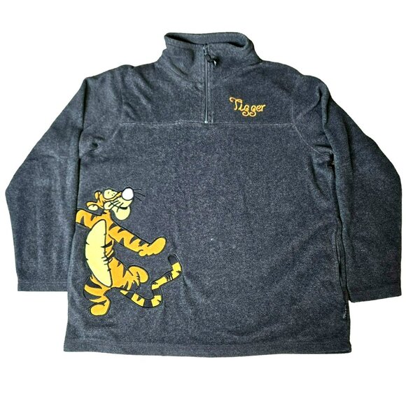 Disney Tops - Disney Tigger Gray Pullover Fleece 1/4 Zip Sweatshirt XL Mock Neck Embroidered